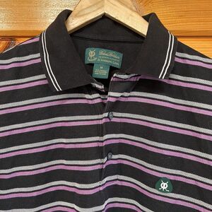 Brooks Brothers St. Andrews Links Polo Shirt Men M Black Purple Golf Performance